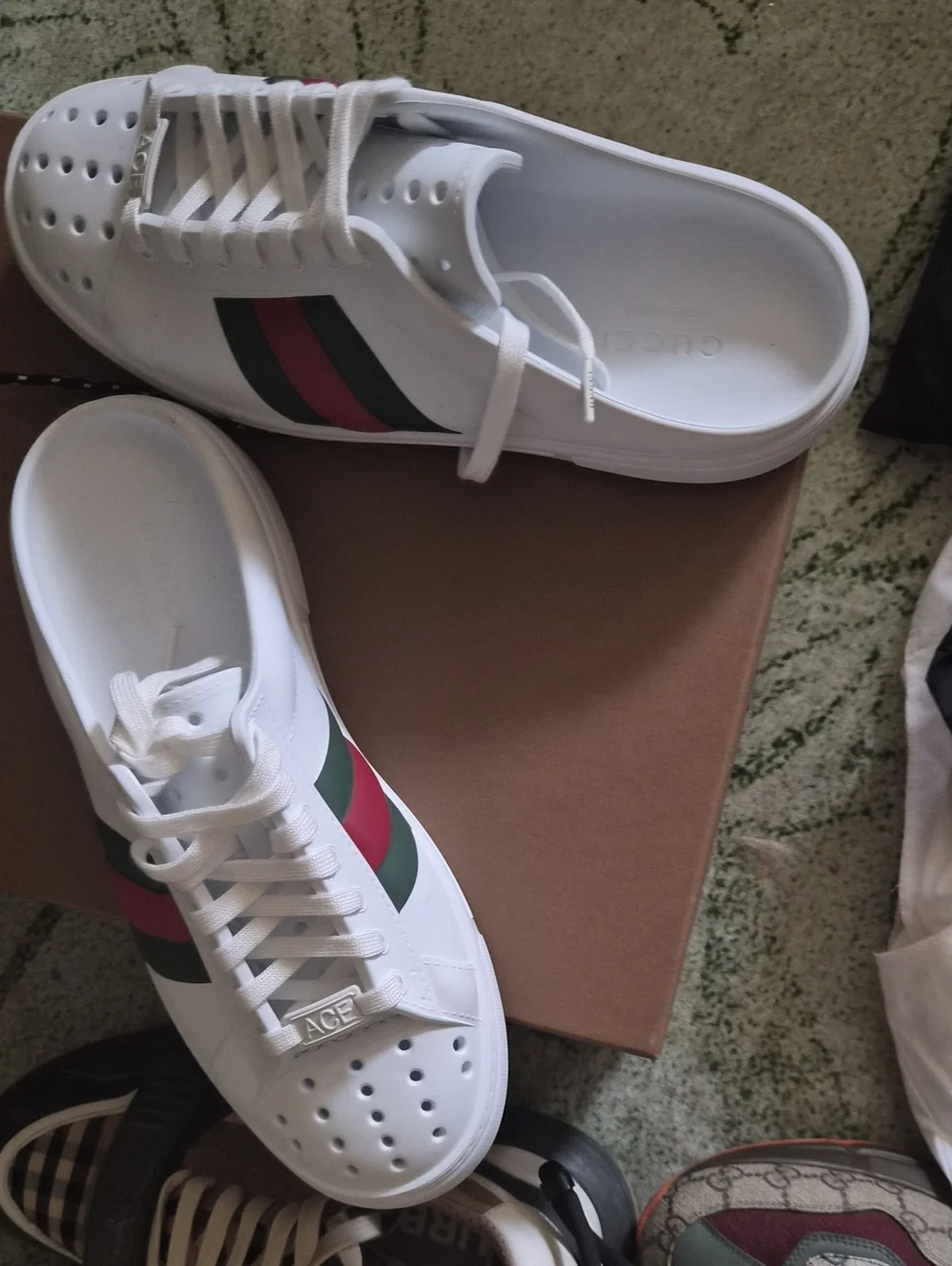 Gucci White Ace Rubber Sneakers with Green & Red Web Stripe - Women's 39 Men 7.5